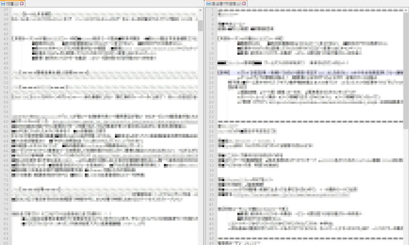 NotePadで2列のメモ帳になっている状態の画面キャプ